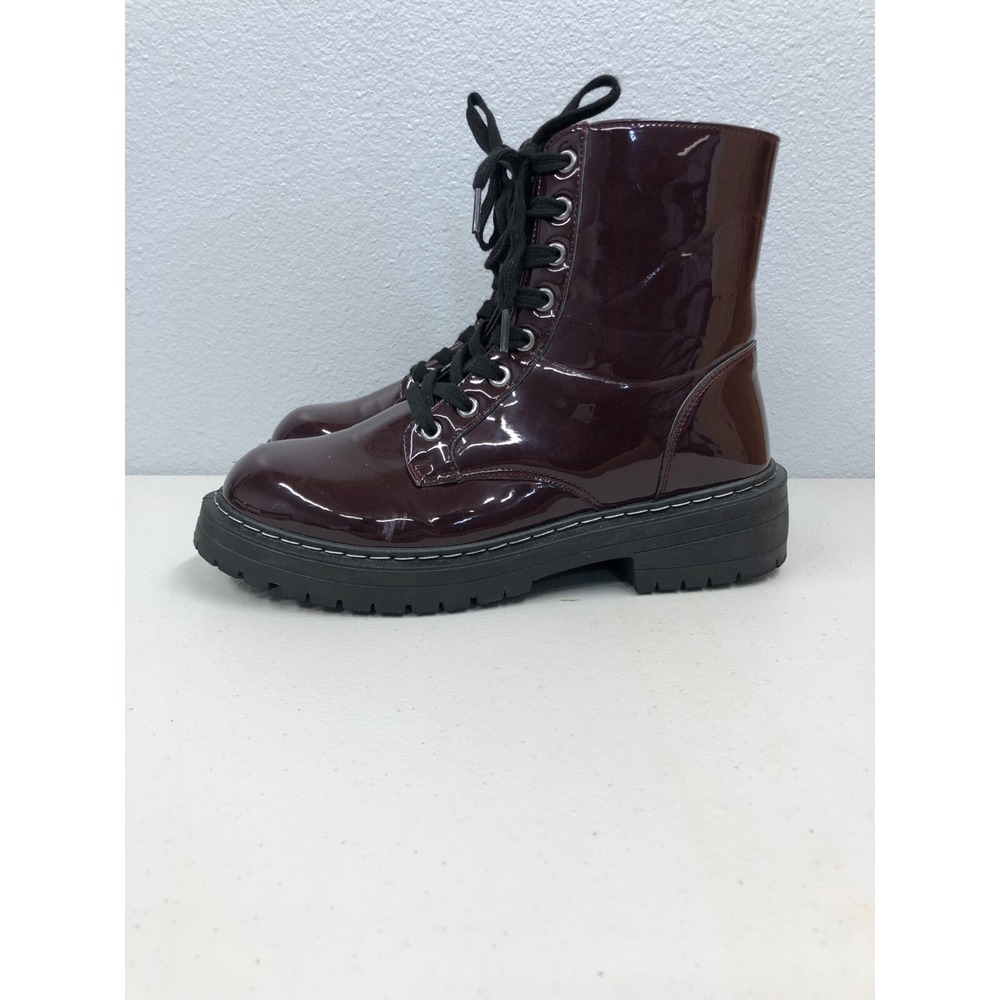 TRUE CRAFT Korri Women's Faux Leather Combat Boots Wine Size 10